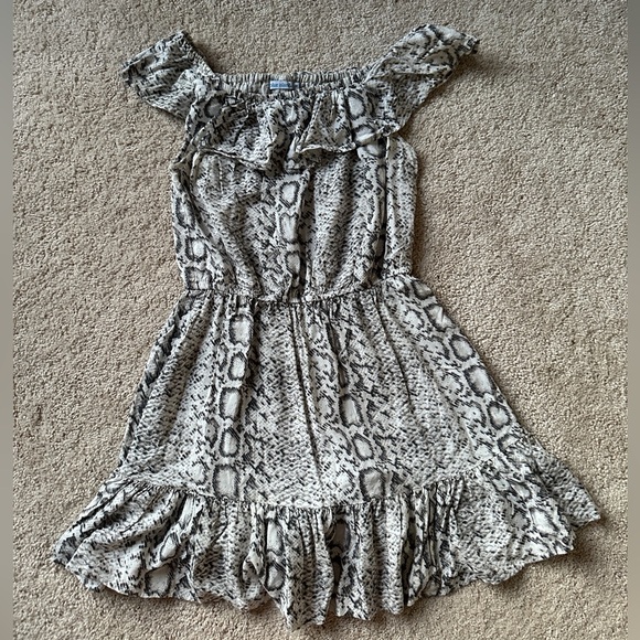 Off Shoulder Grey and Black Cheetah Dress - Picture 1 of 3